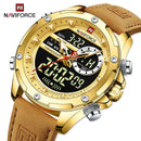 NAVIFORCE Luxury Original Watches For Men Casual Sport Chronograph Alarm Quartz WristWatch Leather Waterproof Digital Clock 9163